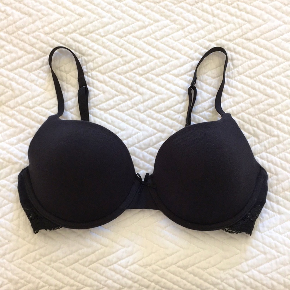 DKNY Cotton Lace Bra In Black